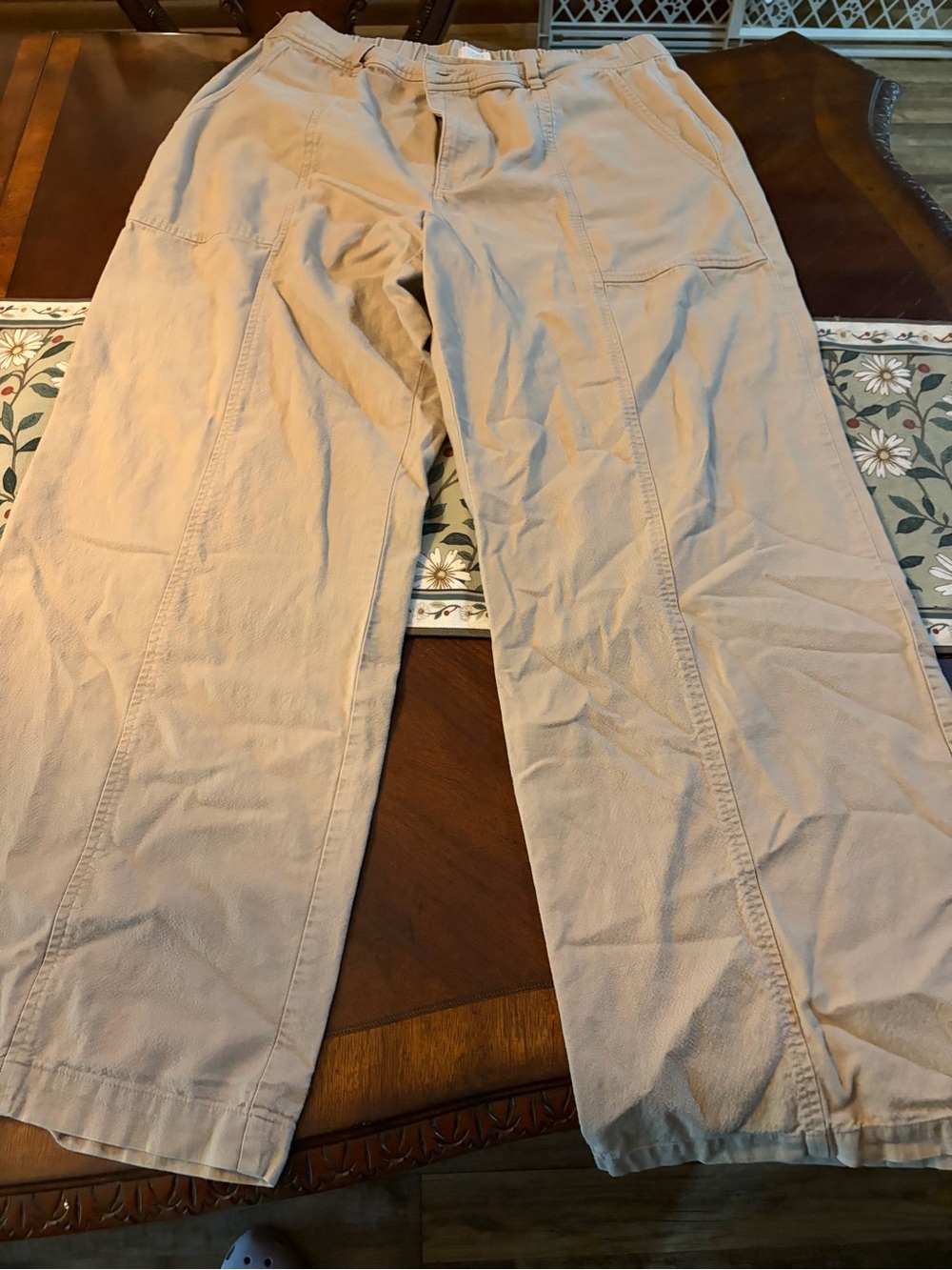 LOFT Beige Wide-Leg Utility Trousers